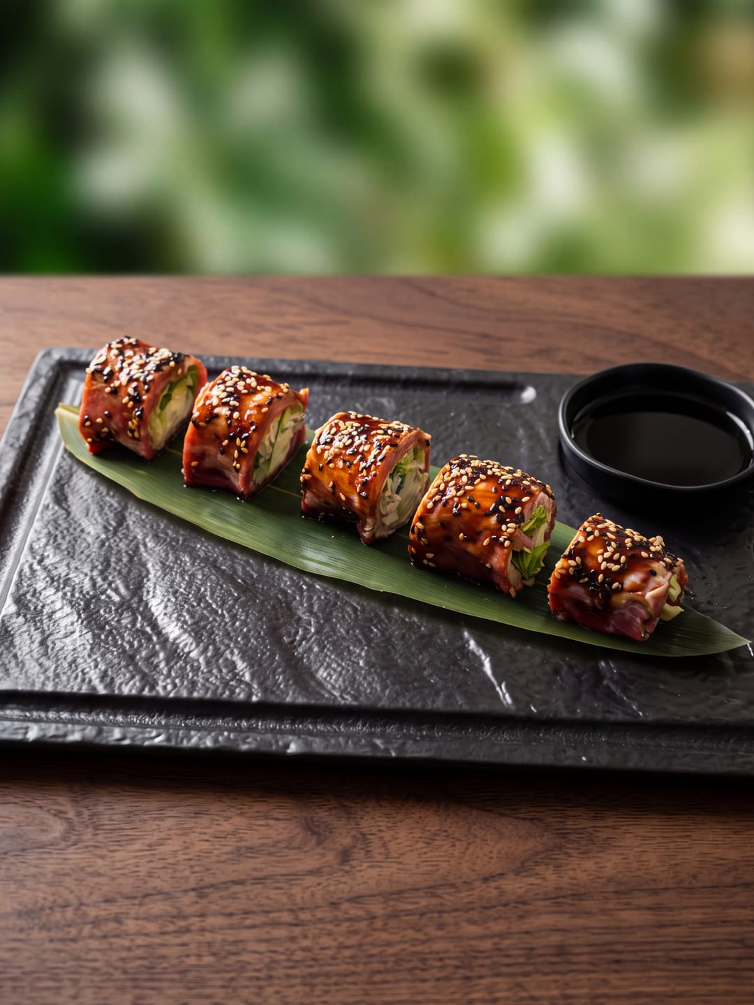 Beef sushi rolls, styled by Mosso